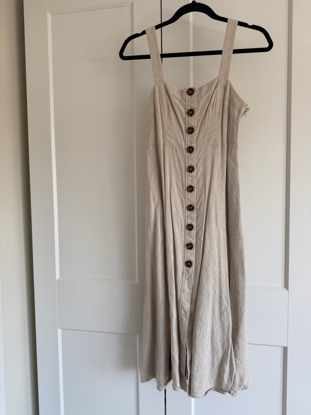 Club Monaco Natural Beige Button-Front Midi Dress